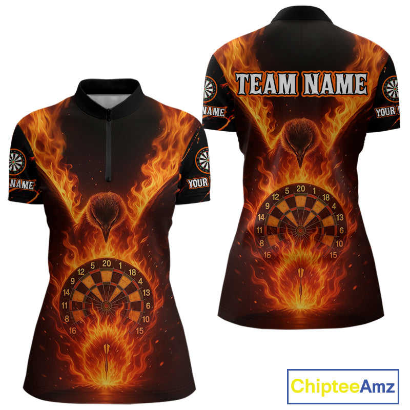 Custom Orange Flames Eagle Dartboard Dart Shirt For Women, Outfits Darts Team Jersey NYN1083