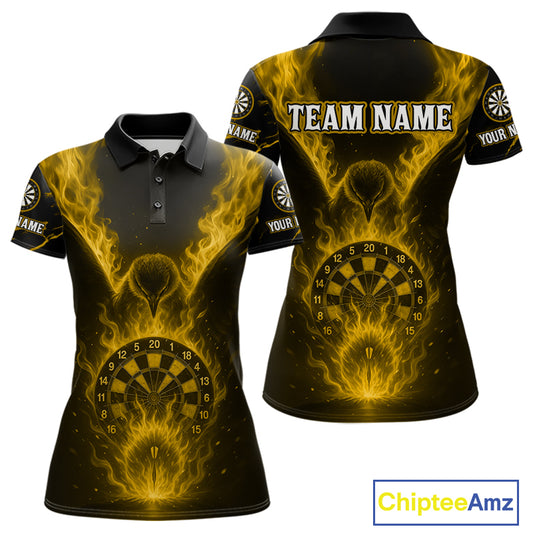 Custom Yellow Flames Eagle Dartboard Dart Shirt For Women, Outfits Darts Team Jersey NYN1084