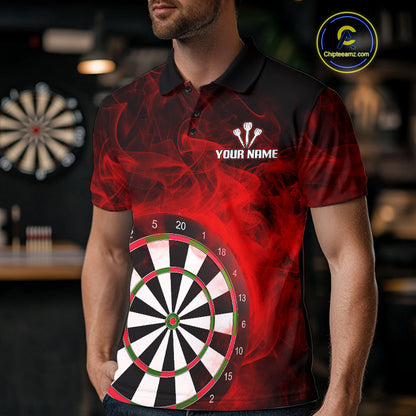 Red Smoke Dartboard & Multi Skulls Men's Darts Shirt - Custom Name For Players NYN0572