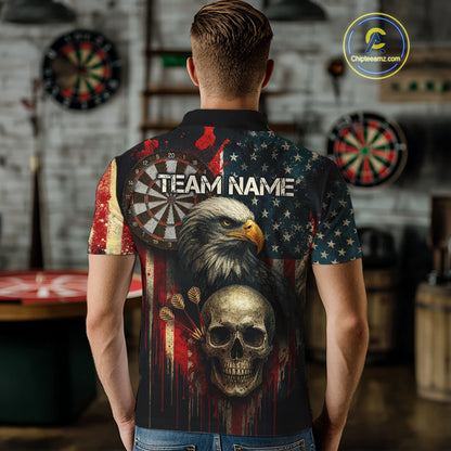 Personalized US Flag & Eagle Grunge Patriotic Darts Shirt For Men, Darts Team Shirt NYN1095