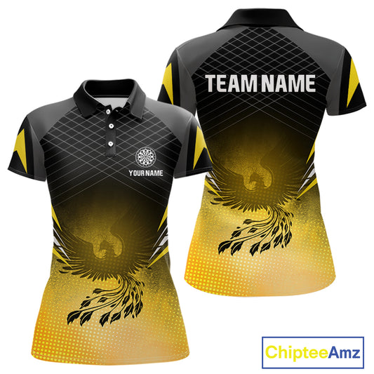 Women’s Darts Shirt With Phoenix And Yellow Halftone Pattern, Custom Name Option NYN0303