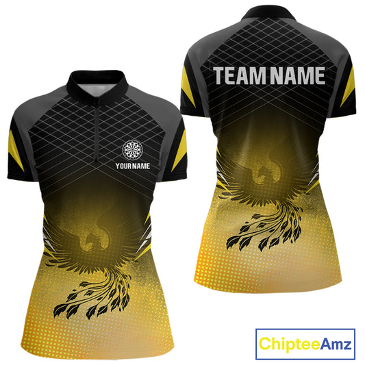 Women’s Darts Shirt With Phoenix And Yellow Halftone Pattern, Custom Name Option NYN0303