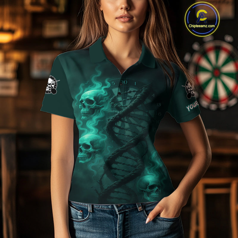 Darts - It's Is In My DNA Personalized Turquoise Dart Shirt For Women Skull Dartboard Dart Team Shirts NYN1124