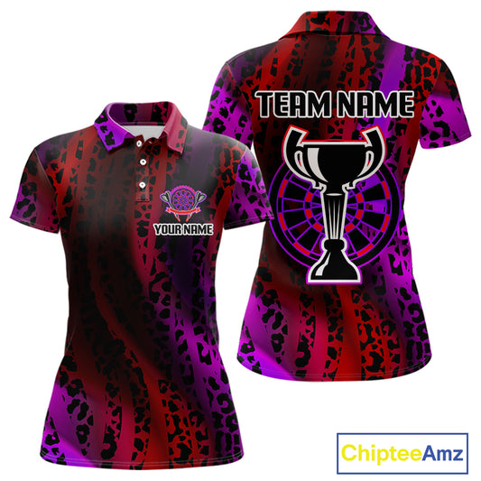 Women's Custom Darts Team Shirt - Wildlife Print With Trophy & Neon Dartboard NYN0322