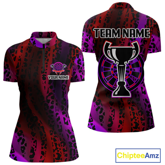 Women's Custom Darts Team Shirt - Wildlife Print With Trophy & Neon Dartboard NYN0322