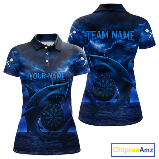 Women's Custom Darts Shirt - Cobalt Lightning Shark In Ocean With Dartboard And Arrow NYN0330