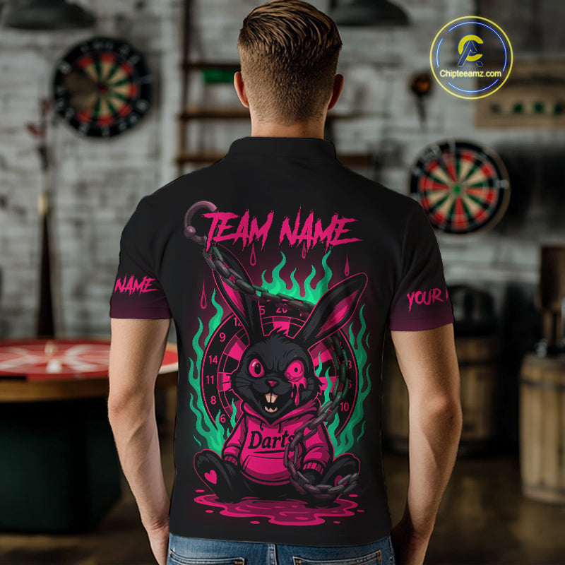 Flaming Rabbit & Pink Dartboard Darts Shirt For Men - Custom Name & Team Jersey NYN0593