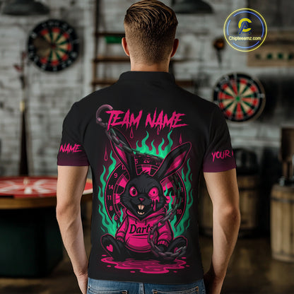 Flaming Rabbit & Pink Dartboard Darts Shirt For Men - Custom Name & Team Jersey NYN0593