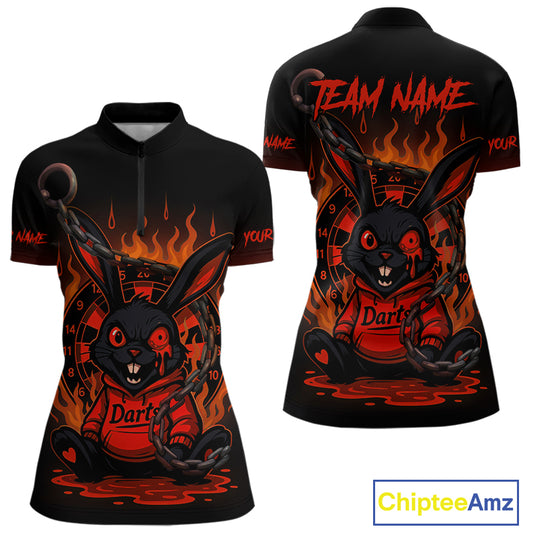Flaming Rabbit & Orange Dartboard Darts Shirt For Women - Custom Name & Team Jersey NYN0594