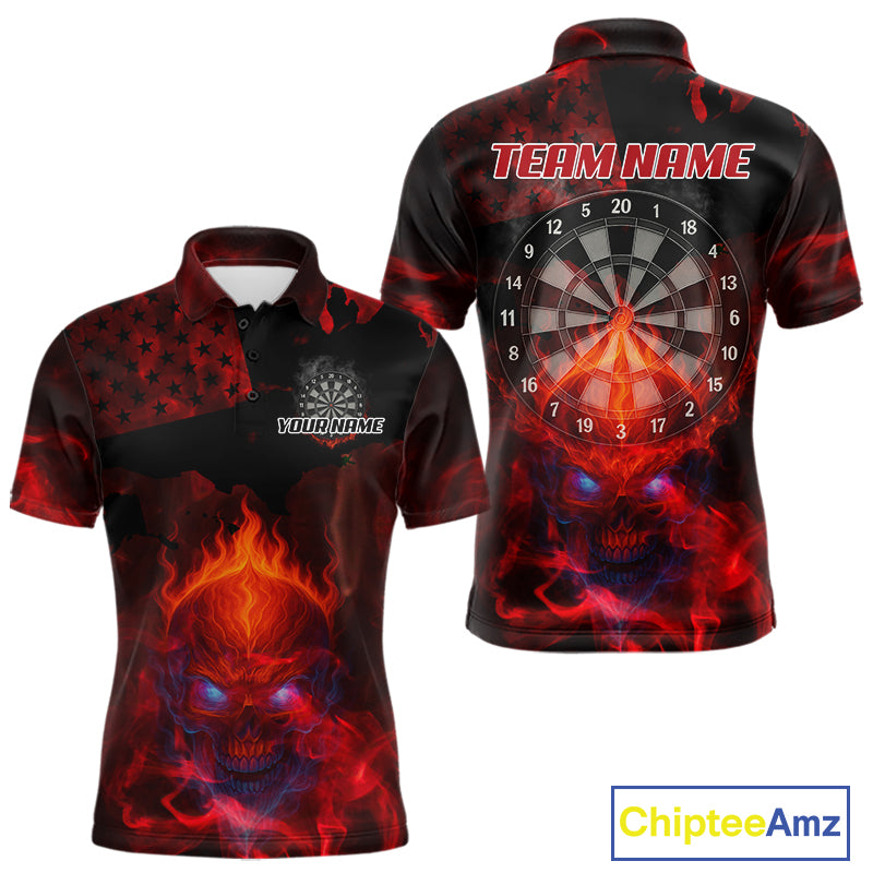 US Flag & Skull Custom Patriotic Red Dart Polo Shirts For Men, Dart Team Jerseys NYN0785