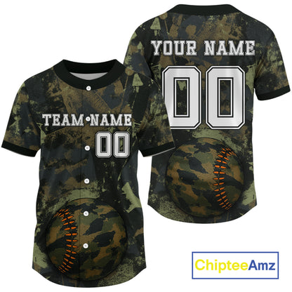 Men's Camouflage Baseball Jersey Custom Military Green Camo, Youth Baseball Jerseys NYN1147