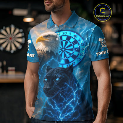 Custom Darts Shirt For Men Lightning Eagle Panther Dartboard Dart Team Jerseys | Blue NYN1150