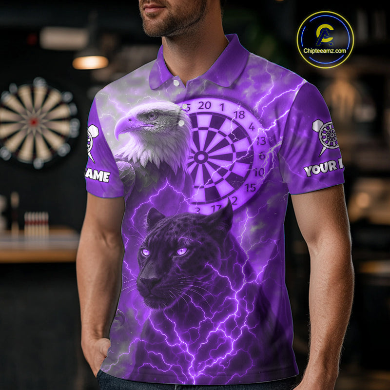 Custom Darts Shirt For Men Lightning Eagle Panther Dartboard Dart Team Jerseys | Purple NYN1152