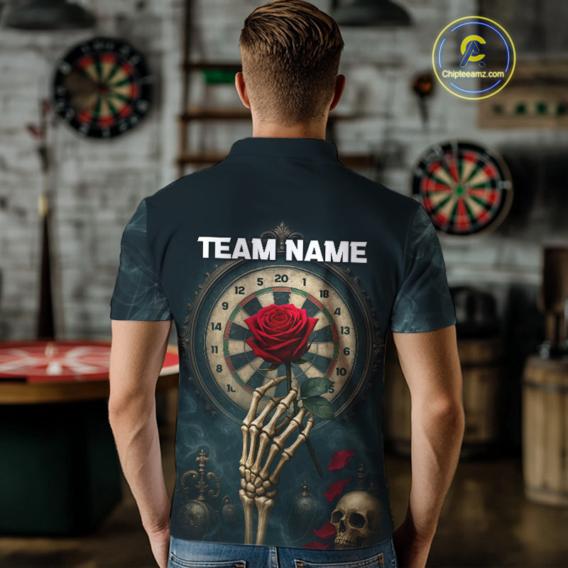 Custom Funny Skull Red Rose Men Dart Shirts Personalized Dart Team Jerseys, Dart Gifts NYN1169