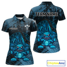 Load image into Gallery viewer, Crazy Rabbit Dartboard Arrows Grunge Darts Shirt For Women - Custom Name &amp; Team | Opt1 - Blue NYN0628