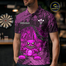 Load image into Gallery viewer, Crazy Rabbit Dartboard Arrows Grunge Darts Shirt For Men - Custom Name &amp; Team | Opt3 - Purple NYN0630