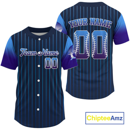 Custom Navy Pinstripe Button Up Baseball Shirt For Men Classic Youth Baseball Jerseys NYN0812