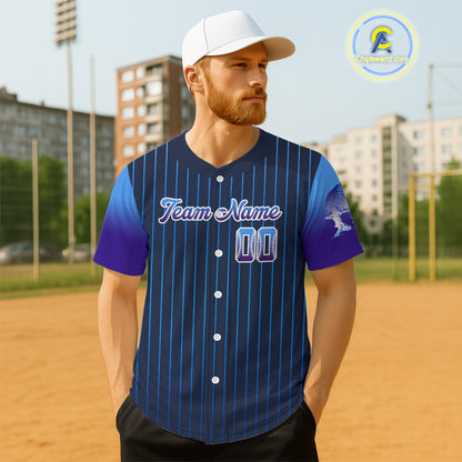 Custom Navy Pinstripe Button Up Baseball Shirt For Men Classic Youth Baseball Jerseys NYN0812