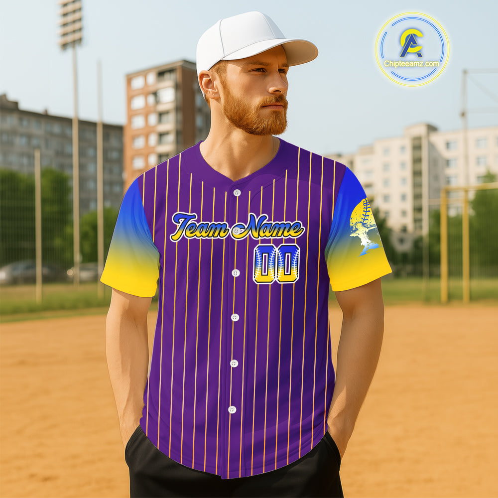 Custom Purple Pinstripe Button Up Baseball Shirt For Men Classic Youth Baseball Jerseys NYN0813