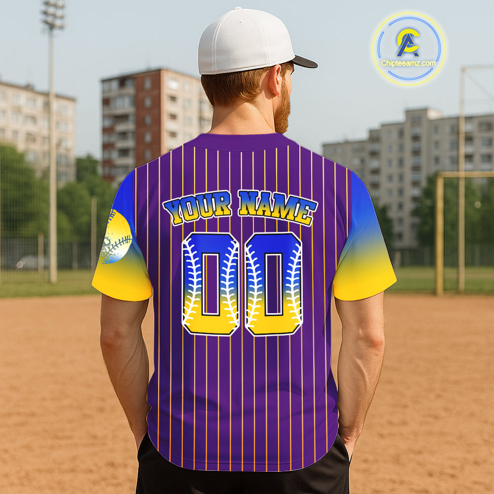 Custom Purple Pinstripe Button Up Baseball Shirt For Men Classic Youth Baseball Jerseys NYN0813