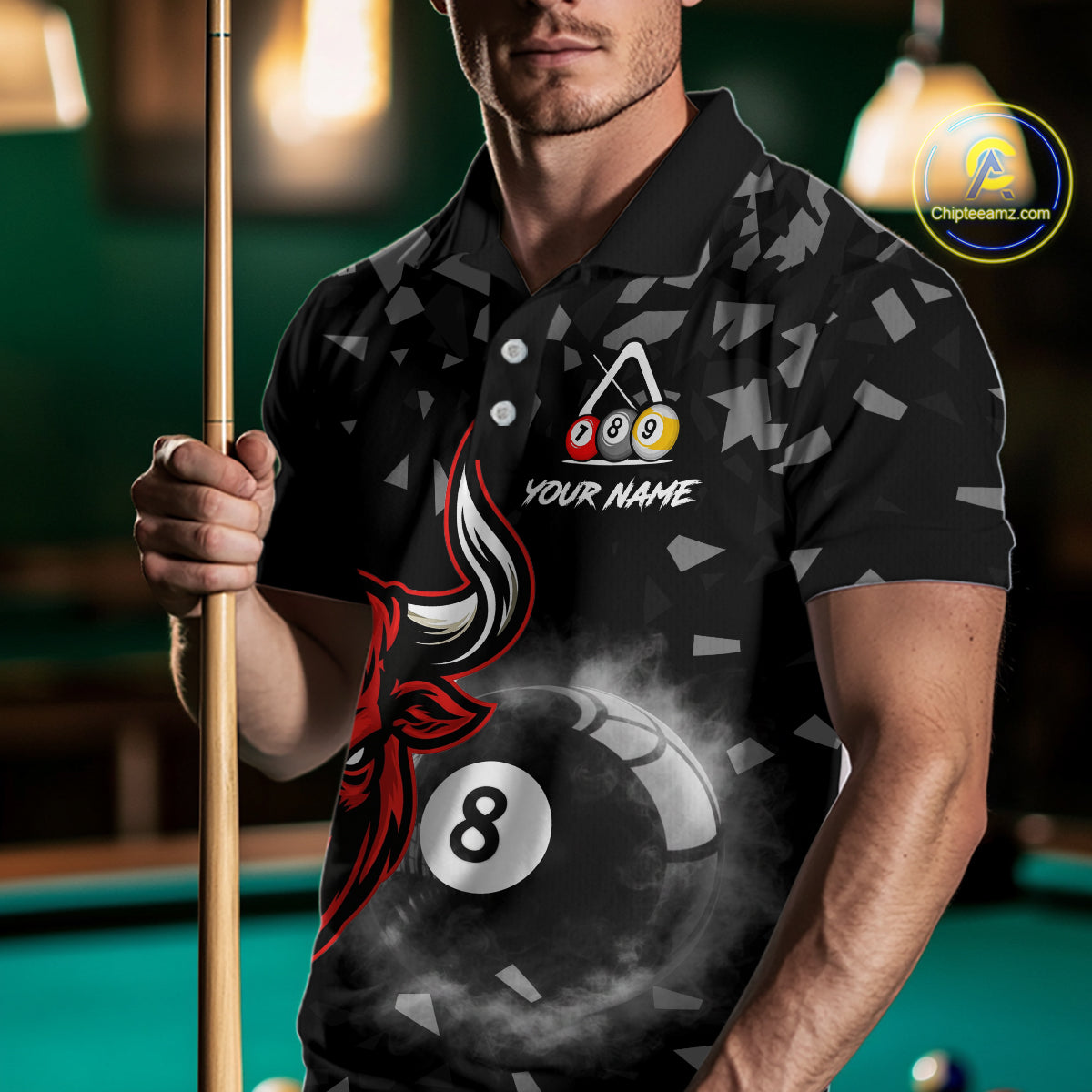 Grey Smokes Ball 8 Pool Billiard Shirts For Men Custom Funny Bull Billiard Team Jerseys NYN2297
