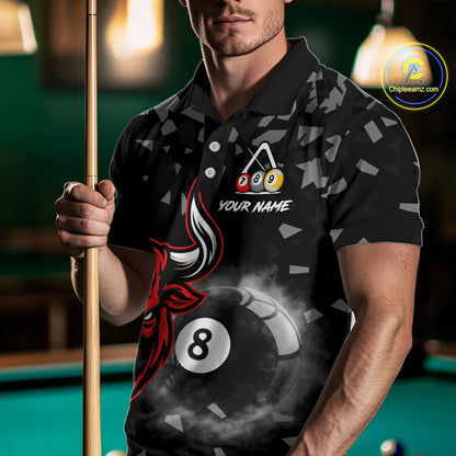 Grey Smokes Ball 8 Pool Billiard Shirts For Men Custom Funny Bull Billiard Team Jerseys NYN2297
