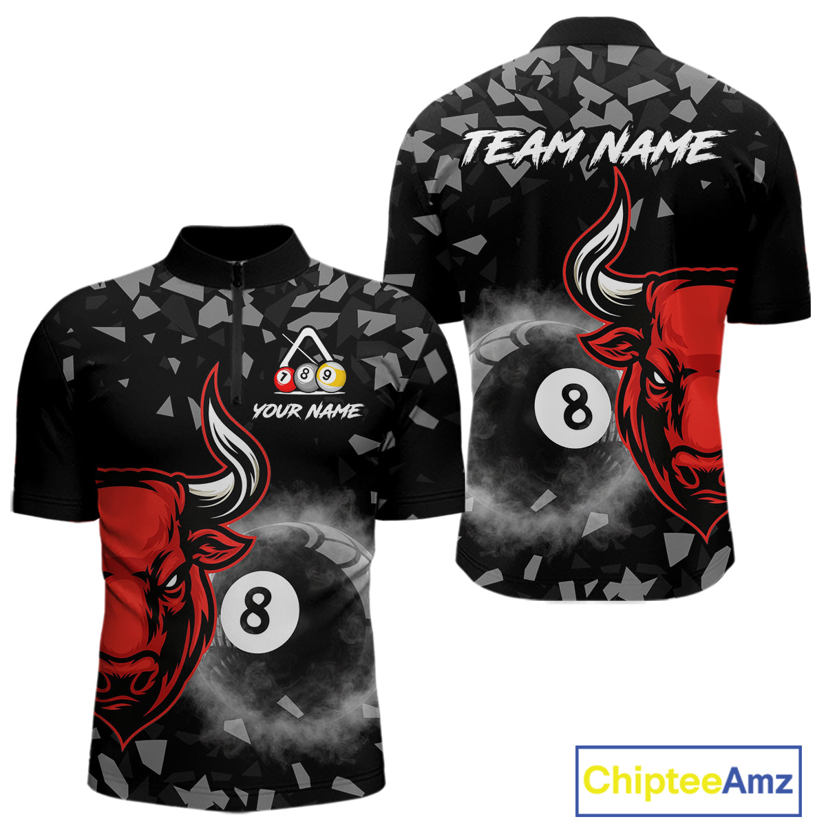 Grey Smokes Ball 8 Pool Billiard Shirts For Men Custom Funny Bull Billiard Team Jerseys NYN2297