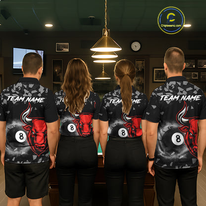 Grey Smokes Ball 8 Pool Billiard Shirts For Men Custom Funny Bull Billiard Team Jerseys NYN2297