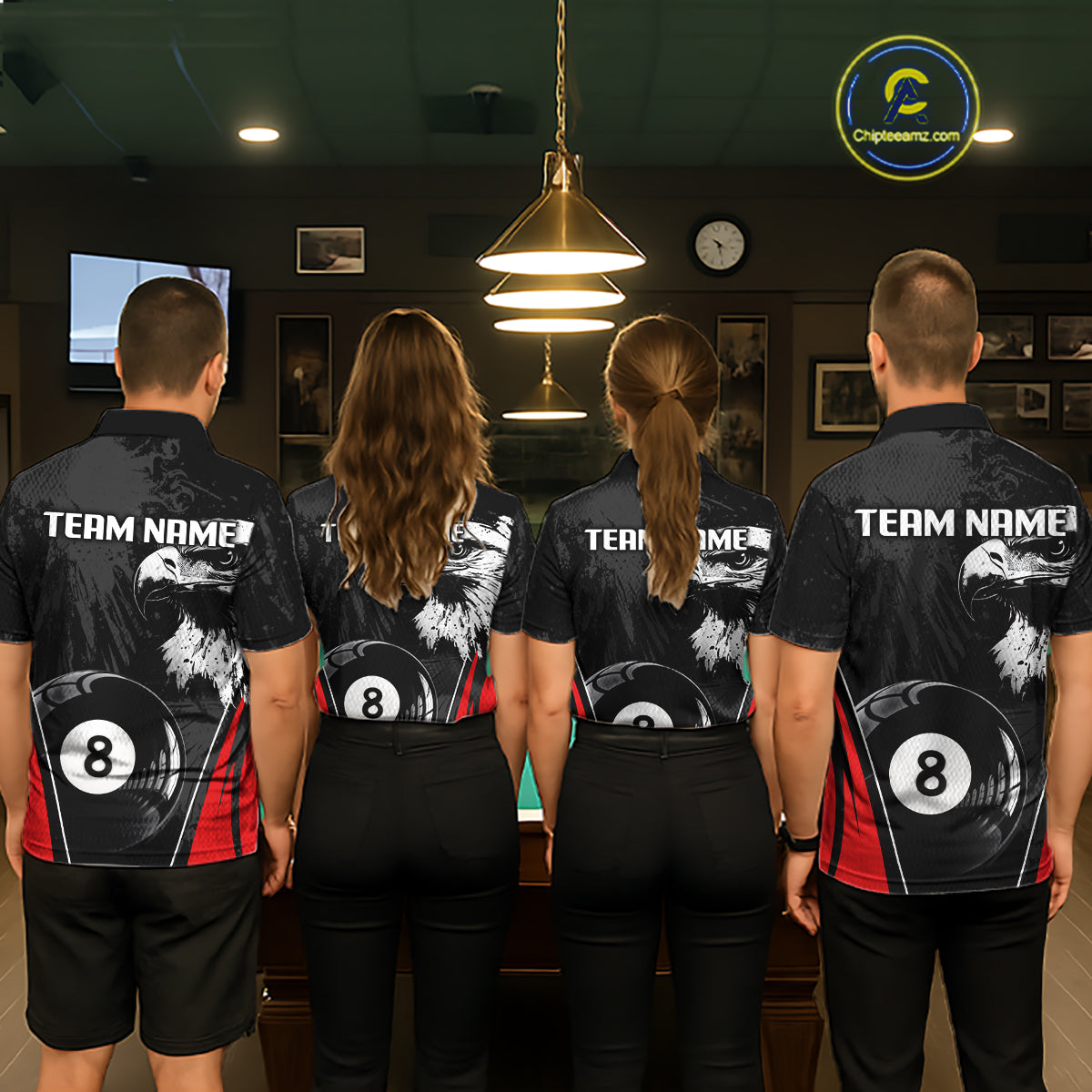 Grey Grunge Eagle Billiard Shirts For Men Custom Pool 8 Ball Billiard Team Jerseys NYN2299