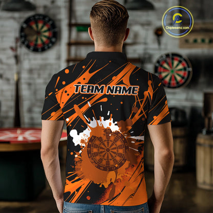 Splashed Color Dartboard Grunge Men's Darts Shirt Custom Name & Team | Opt1 - Orange NYN0648