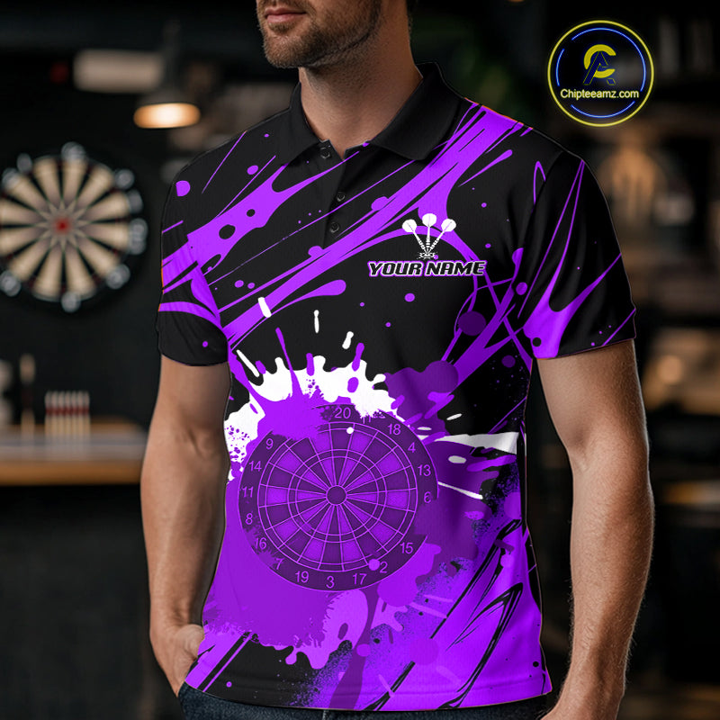 Splashed Color Dartboard Grunge Men's Darts Shirt Custom Name & Team | Opt2 - Purple NYN0649