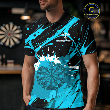 Splashed Color Dartboard Grunge Men's Darts Shirt Custom Name & Team | Opt3 - Turquoise NYN0650