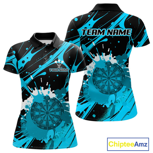 Splashed Color Dartboard Grunge Women's Darts Shirt Custom Name & Team | Opt3 - Turquoise NYN0650