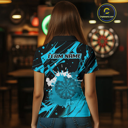 Splashed Color Dartboard Grunge Women's Darts Shirt Custom Name & Team | Opt3 - Turquoise NYN0650