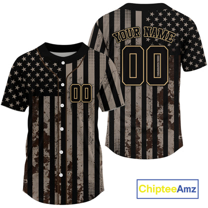 USA Flag Grunge Men's Baseball Shirt Custom Brown Patriotic Baseball Jersey For Newborns NYN0841