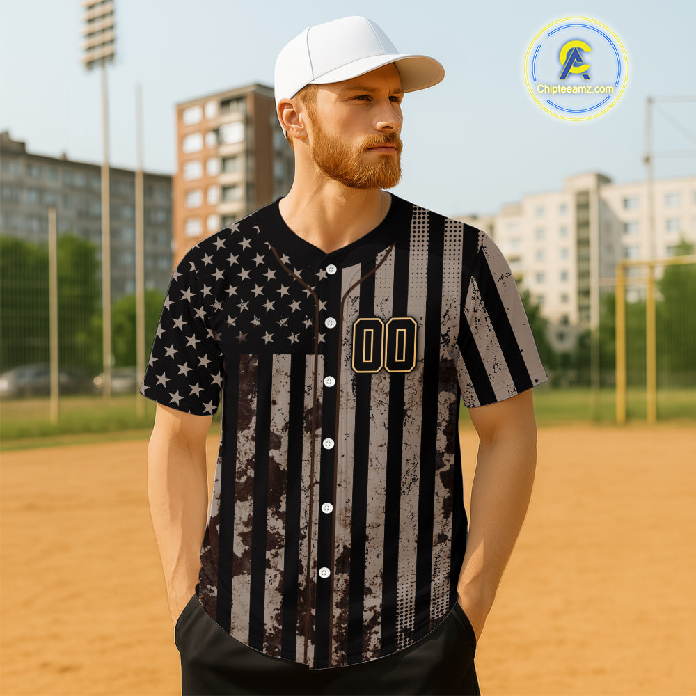 USA Flag Grunge Men's Baseball Shirt Custom Brown Patriotic Baseball Jersey For Newborns NYN0841