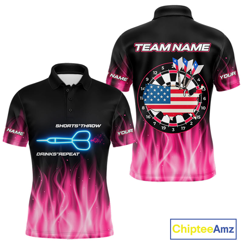 US Flag Dartboard & Dart Arrows Custom Flaming Darts Shirt For Men | Opt1 - Pink NYN0676