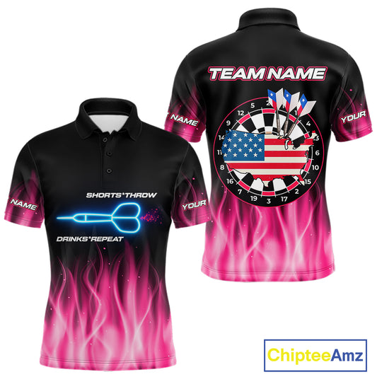 US Flag Dartboard & Dart Arrows Custom Flaming Darts Shirt For Men | Opt1 - Pink NYN0676