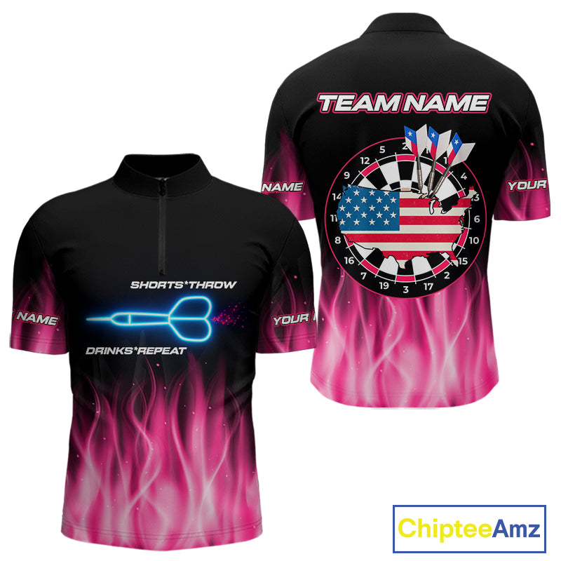 US Flag Dartboard & Dart Arrows Custom Flaming Darts Shirt For Men | Opt1 - Pink NYN0676
