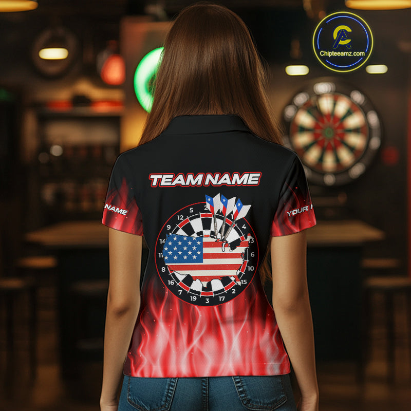 US Flag Dartboard & Dart Arrows Custom Flaming Darts Shirt For Women | Opt2 - Red NYN0677