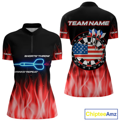 US Flag Dartboard & Dart Arrows Custom Flaming Darts Shirt For Women | Opt2 - Red NYN0677
