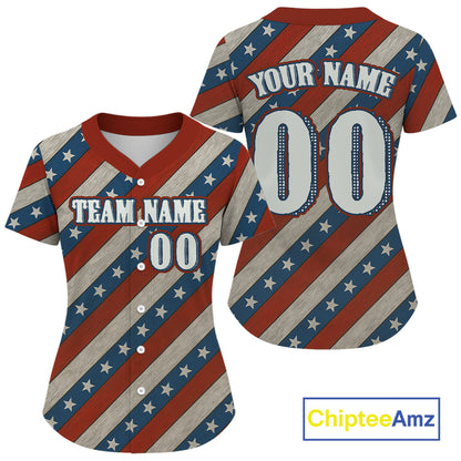 Custom American Flag Women's Baseball Ball Jerseys Patriotic Baseball Shirt For Newborns NYN1308