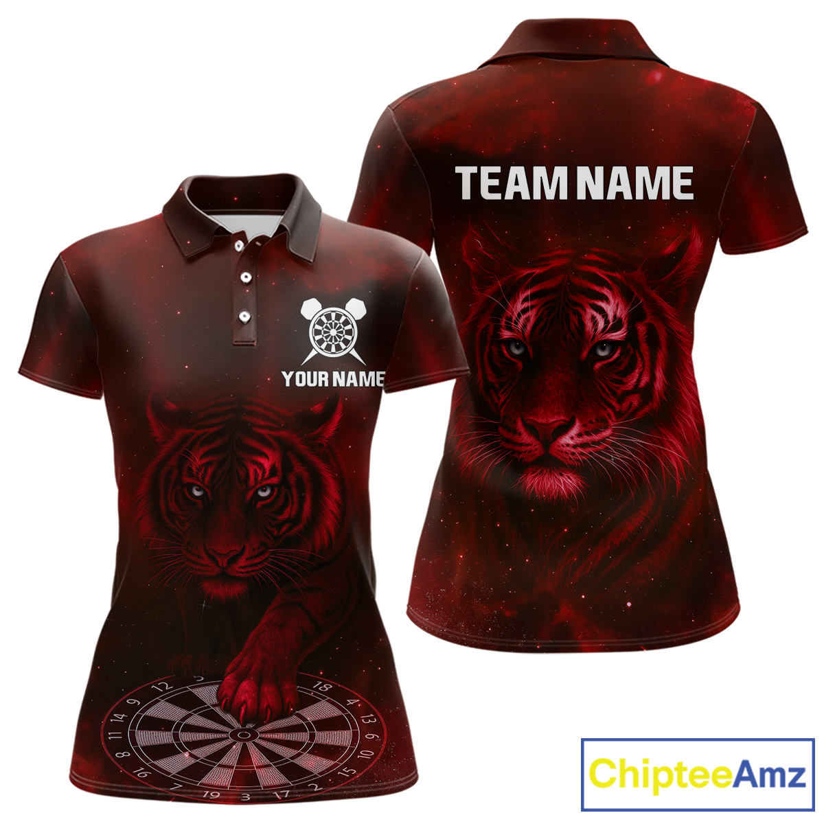 Red Galaxy Tiger Dartboard Women's Darts Team Shirt - Custom Name For Darts Jersey NYN0467