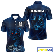 Load image into Gallery viewer, Azure Galaxy Tiger Dartboard Men's Darts Team Shirt - Custom Name For Darts Jersey NYN0466