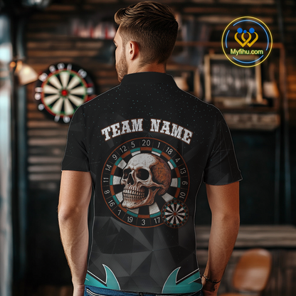Turquoise Galaxy & Colorful Dartboard Men's Darts Shirt - Custom Name For Players NYN0474