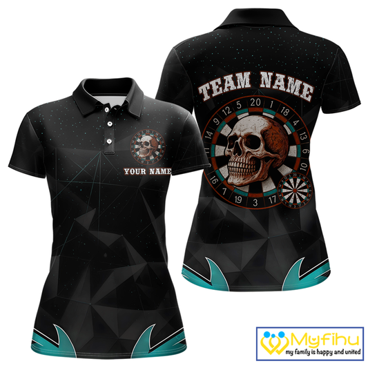 Turquoise Galaxy & Colorful Dartboard Women's Darts Shirt - Custom Name For Players NYN0474