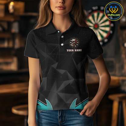 Turquoise Galaxy & Colorful Dartboard Women's Darts Shirt - Custom Name For Players NYN0474