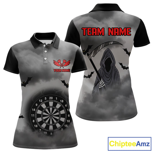 Grim Reaper With Grey Smoke Black Dartboard Darts Shirt For Women - Custom Darts Jersey NYN0535