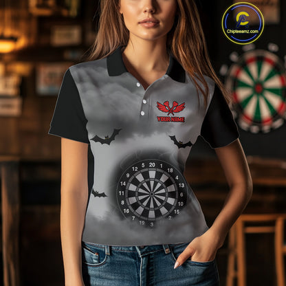 Grim Reaper With Grey Smoke Black Dartboard Darts Shirt For Women - Custom Darts Jersey NYN0535