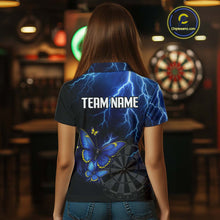 Load image into Gallery viewer, Custom Women's Polo Darts Shirt With Navy Lightning &amp; Glowing Butterfly, Darts Jersey NYN1018